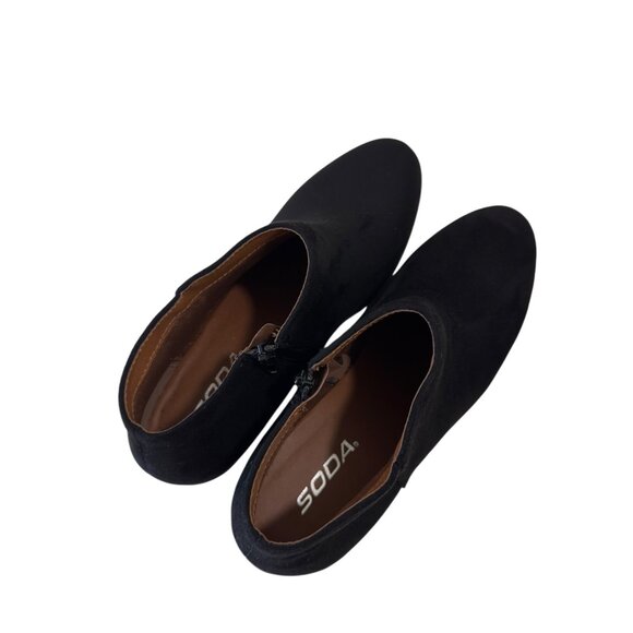 Soda Black Faux Suede Ankle Booties With Low Block Heel & Side Zipper - Picture 5 of 14